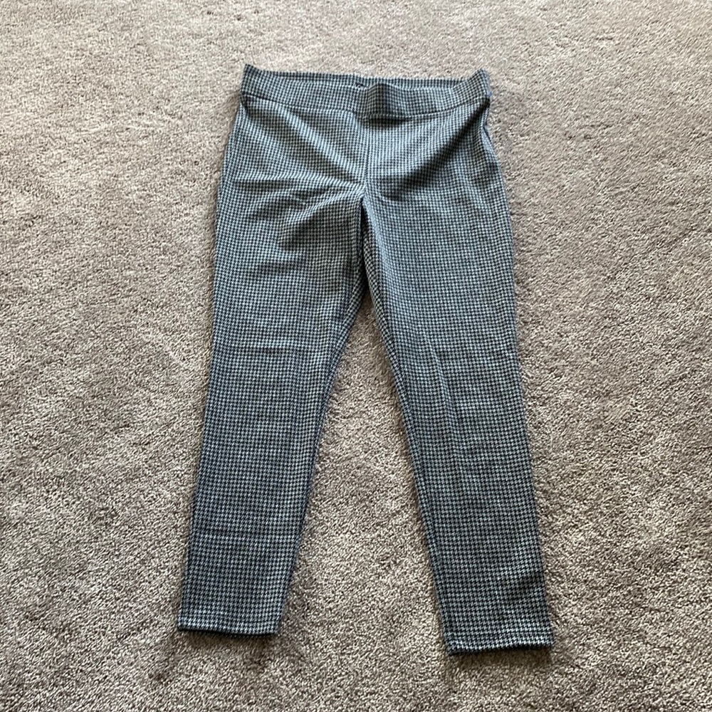 LOFT Houndstooth Pull-On Leggings Pants Black Gray Size L Stretch